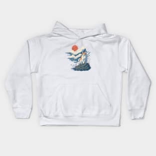 The white and orange cat on top of the clouds Kids Hoodie